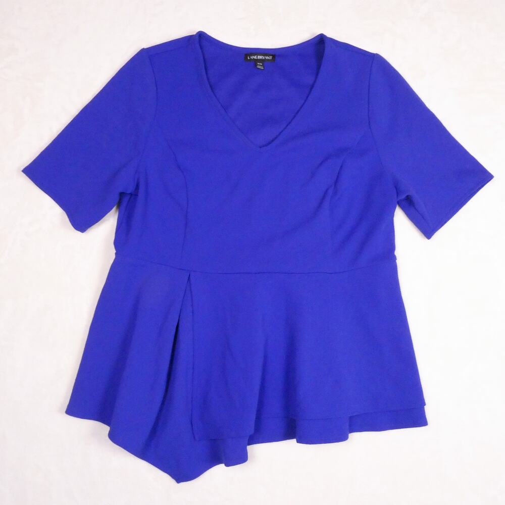 Lane Bryant Royal Blue Peplum Top Size 14/16 Structured Blouse Ruffle Hem Office